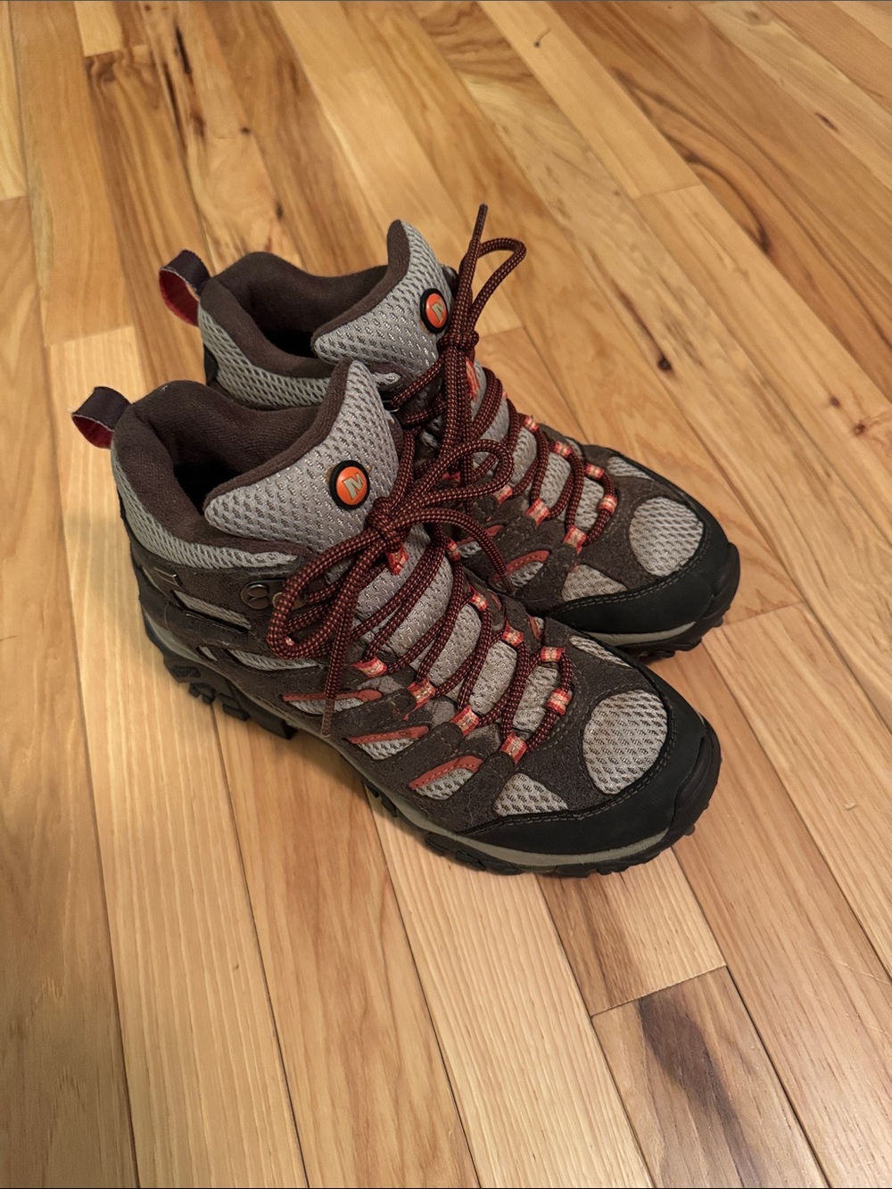Merrell Women's Gray and Brown Lace-Up Hiking Boots with Orange Details